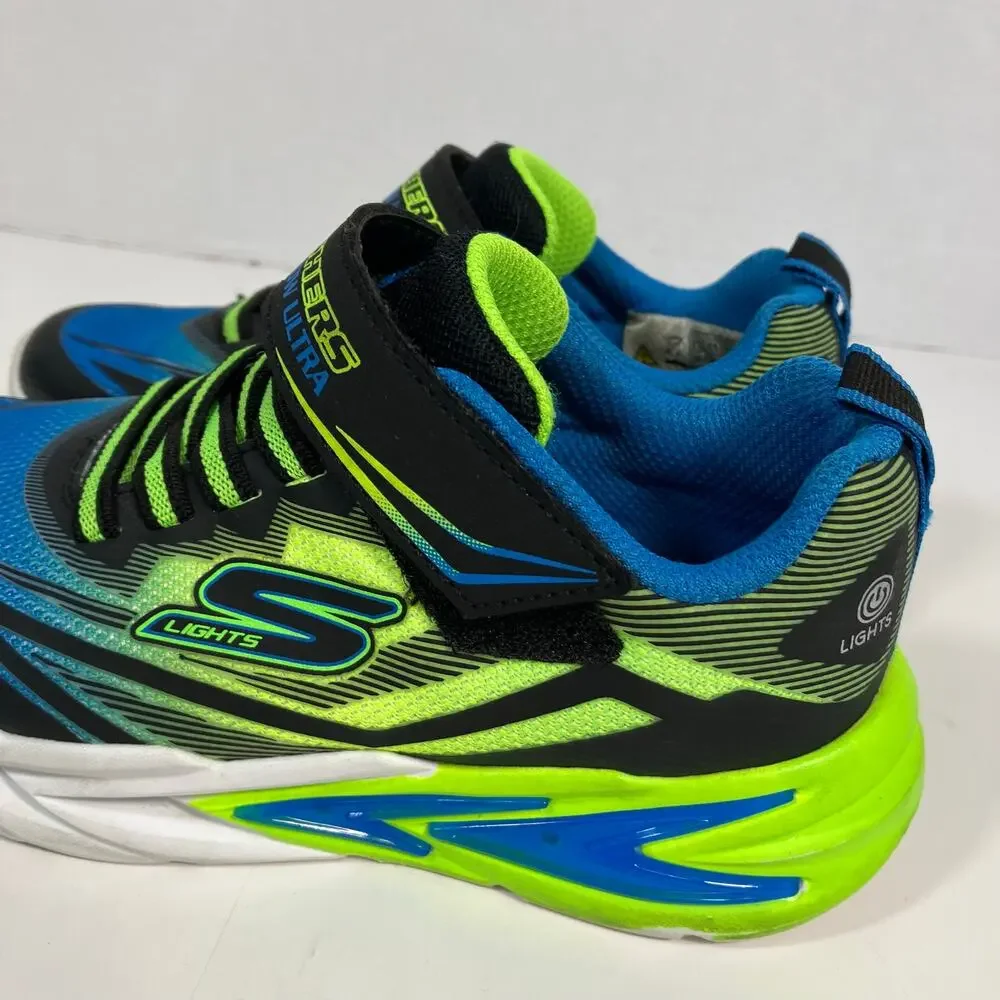 Skechers Little Boys 12 S Lights Flex-Glow Ultra Sneakers Black Lime Green Blue